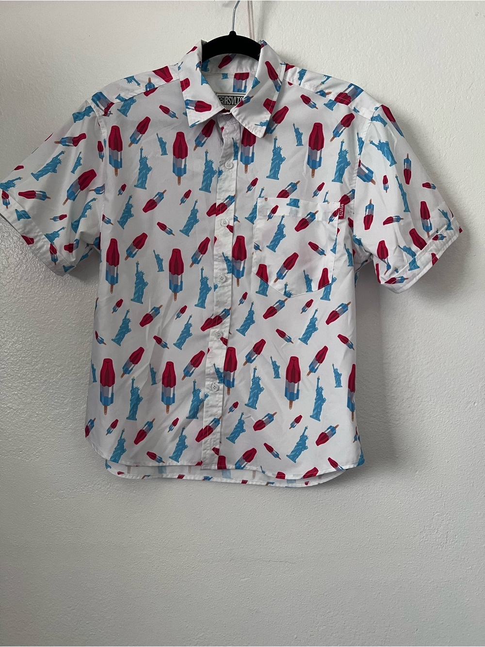 RSVLTS America Pops and Freedom Kunuflex Red White and Blue Shirt Size S